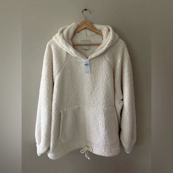 NWT American Eagle Sherpa Fleece Cinch Waist Hoodie Cream White Size XXL - Picture 1 of 7